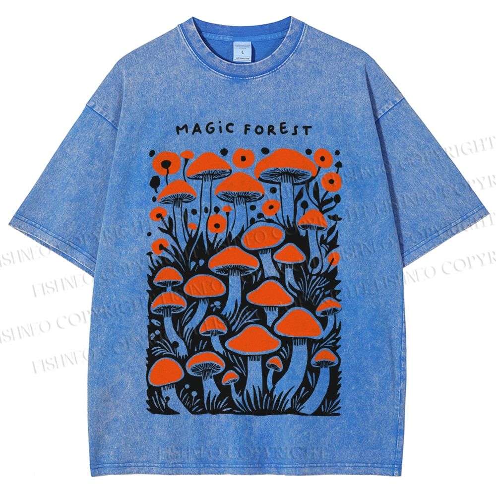 Unisex Magic Forest Mushrooms Printed Washed Tee