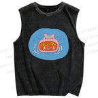 Unisex Cartoon Hippopotamus Printed Washed Tank Top