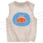 Unisex Cartoon Hippopotamus Printed Washed Tank Top