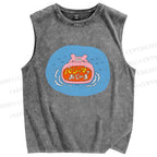 Unisex Cartoon Hippopotamus Printed Washed Tank Top
