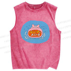 Unisex Cartoon Hippopotamus Printed Washed Tank Top