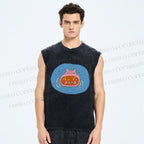 Unisex Cartoon Hippopotamus Printed Washed Tank Top