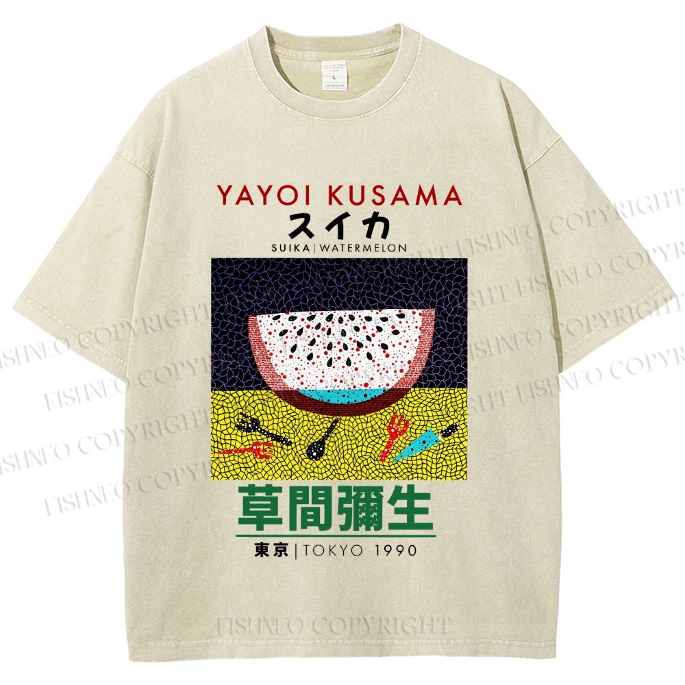 Unisex Japanese Yayoi Kusama Watermelon Printed Washed Tee