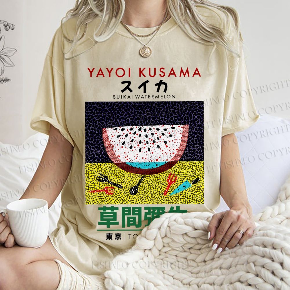 Unisex Japanese Yayoi Kusama Watermelon Printed Washed Tee