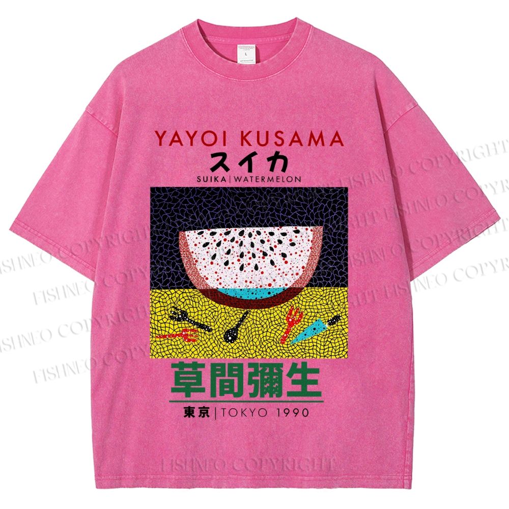Unisex Japanese Yayoi Kusama Watermelon Printed Washed Tee