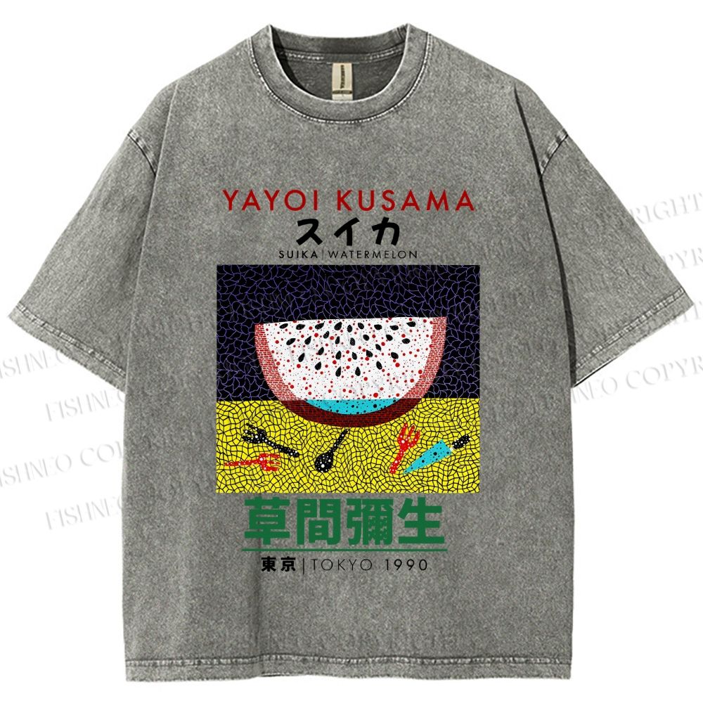 Unisex Japanese Yayoi Kusama Watermelon Printed Washed Tee