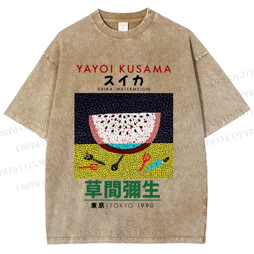 Unisex Japanese Yayoi Kusama Watermelon Printed Washed Tee