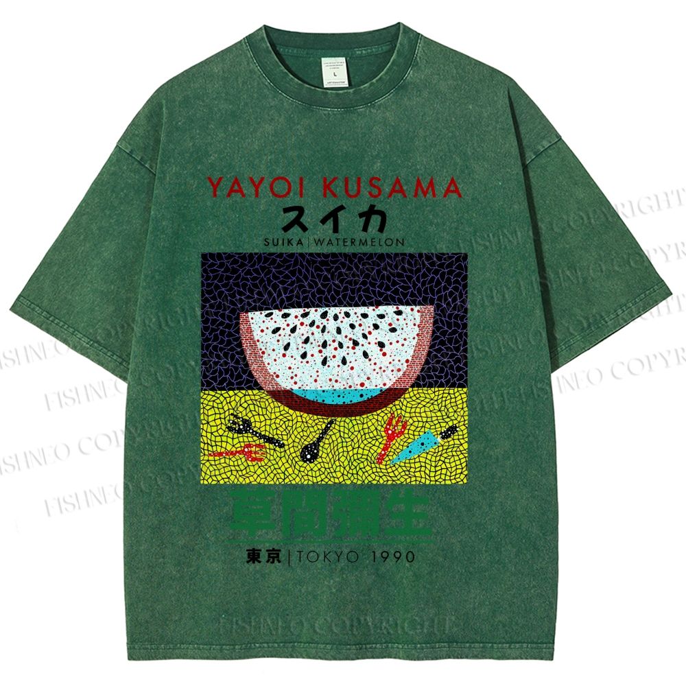 Unisex Japanese Yayoi Kusama Watermelon Printed Washed Tee