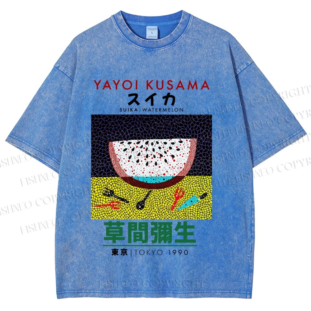 Unisex Japanese Yayoi Kusama Watermelon Printed Washed Tee