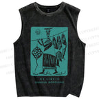 Unisex Vintage Sardine Fish Graffiti Printed Washed Tank Top