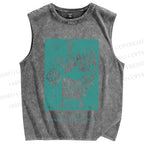 Unisex Vintage Sardine Fish Graffiti Printed Washed Tank Top