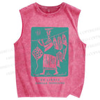 Unisex Vintage Sardine Fish Graffiti Printed Washed Tank Top