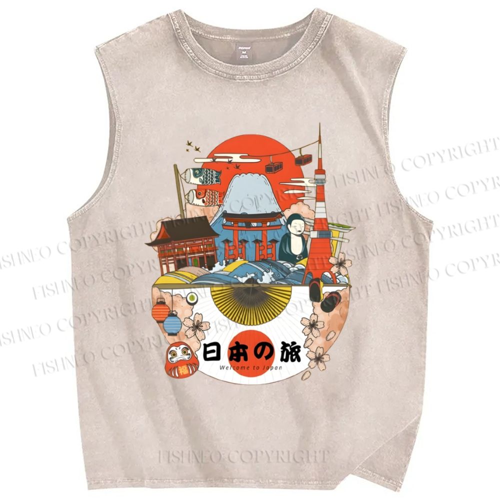 Unisex Vintage Japanese Art Printed Washed Tank Top