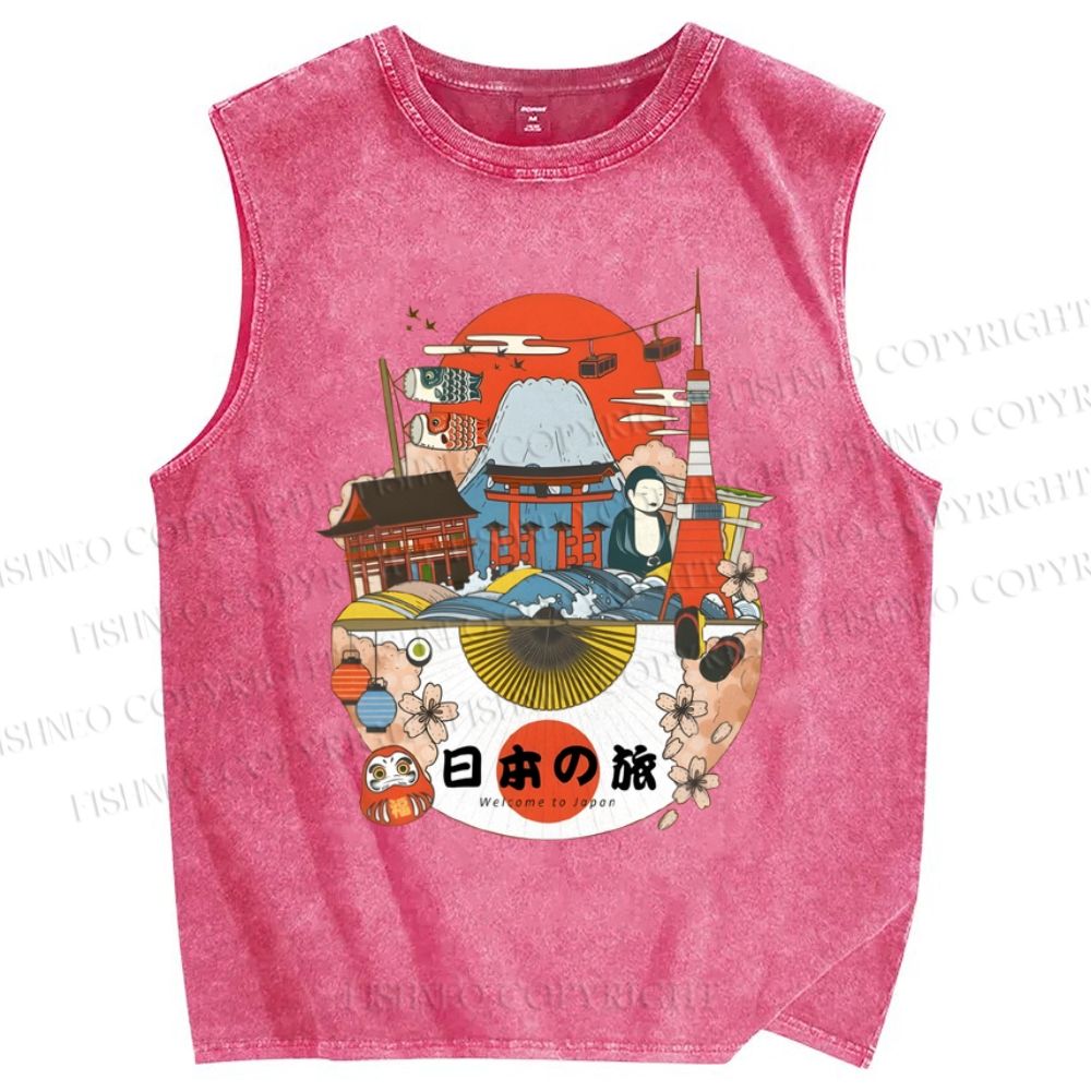 Unisex Vintage Japanese Art Printed Washed Tank Top
