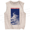 Unisex Vintage Sea wave Printed Washed Tank Top