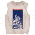 Unisex Vintage Sea wave Printed Washed Tank Top