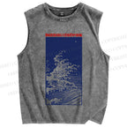 Unisex Vintage Sea wave Printed Washed Tank Top