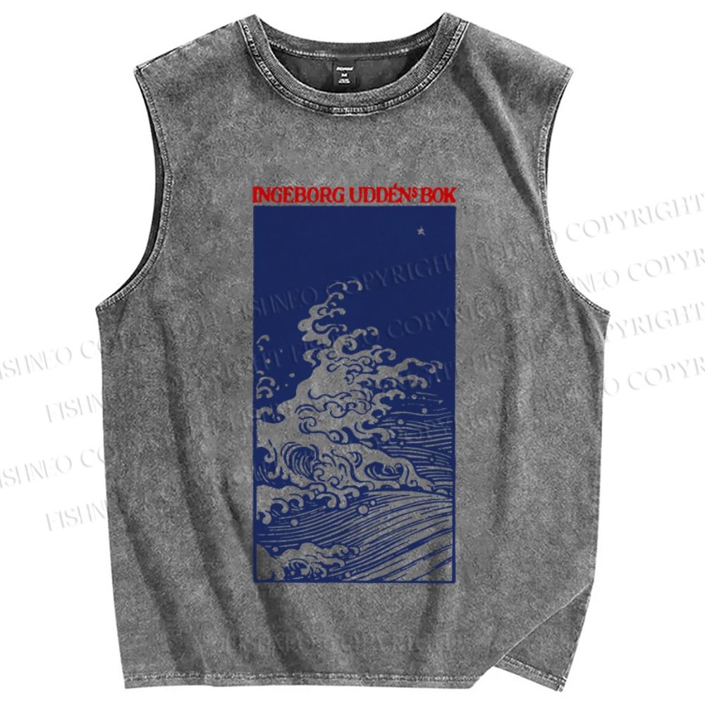 Unisex Vintage Sea wave Printed Washed Tank Top