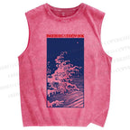 Unisex Vintage Sea wave Printed Washed Tank Top