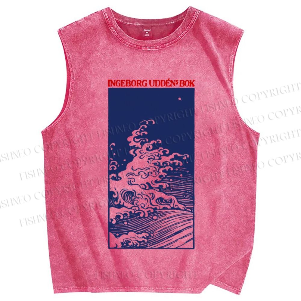 Unisex Vintage Sea wave Printed Washed Tank Top