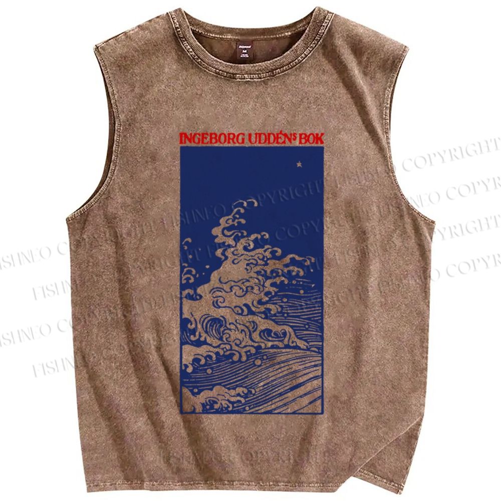Unisex Vintage Sea wave Printed Washed Tank Top