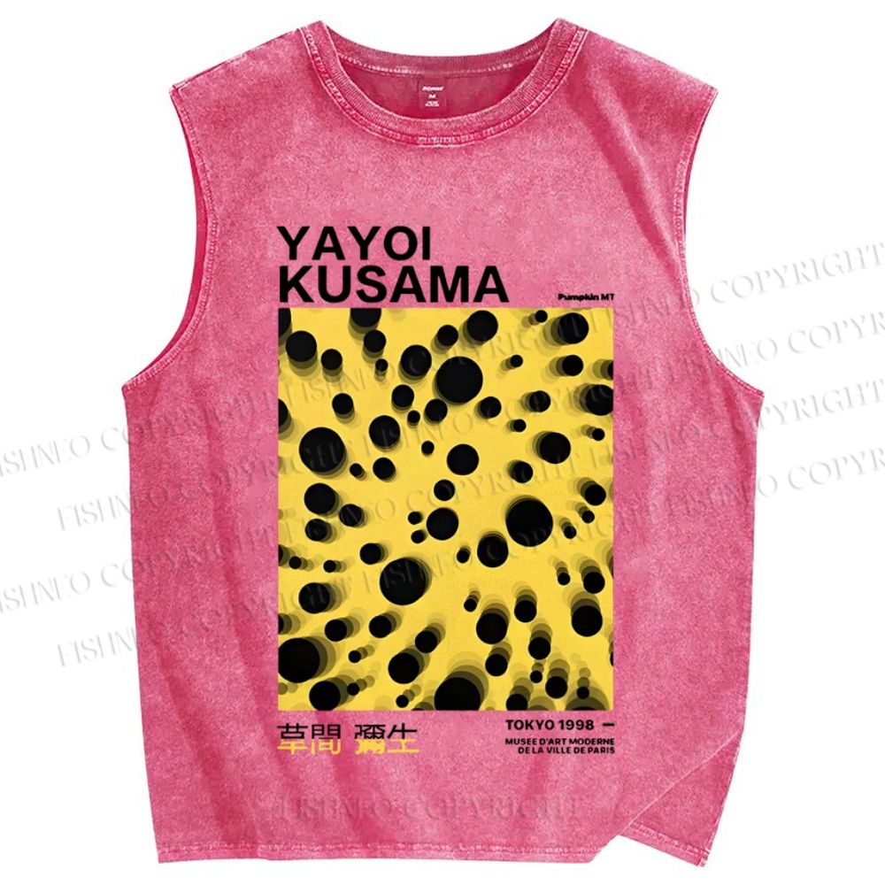 Unisex Japanese Yayoi Kusama Printed Washed Tank Top