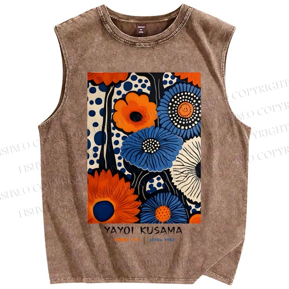 Unisex Japanese Yayoi Kusama Flower Printed Washed Tank Top