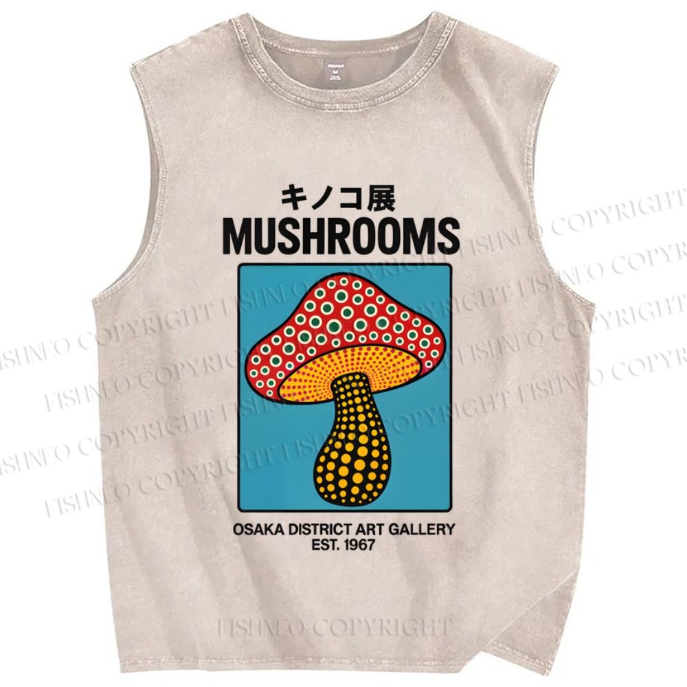 Unisex Mushroom Printed Washed Tank Top