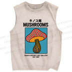 Unisex Mushroom Printed Washed Tank Top
