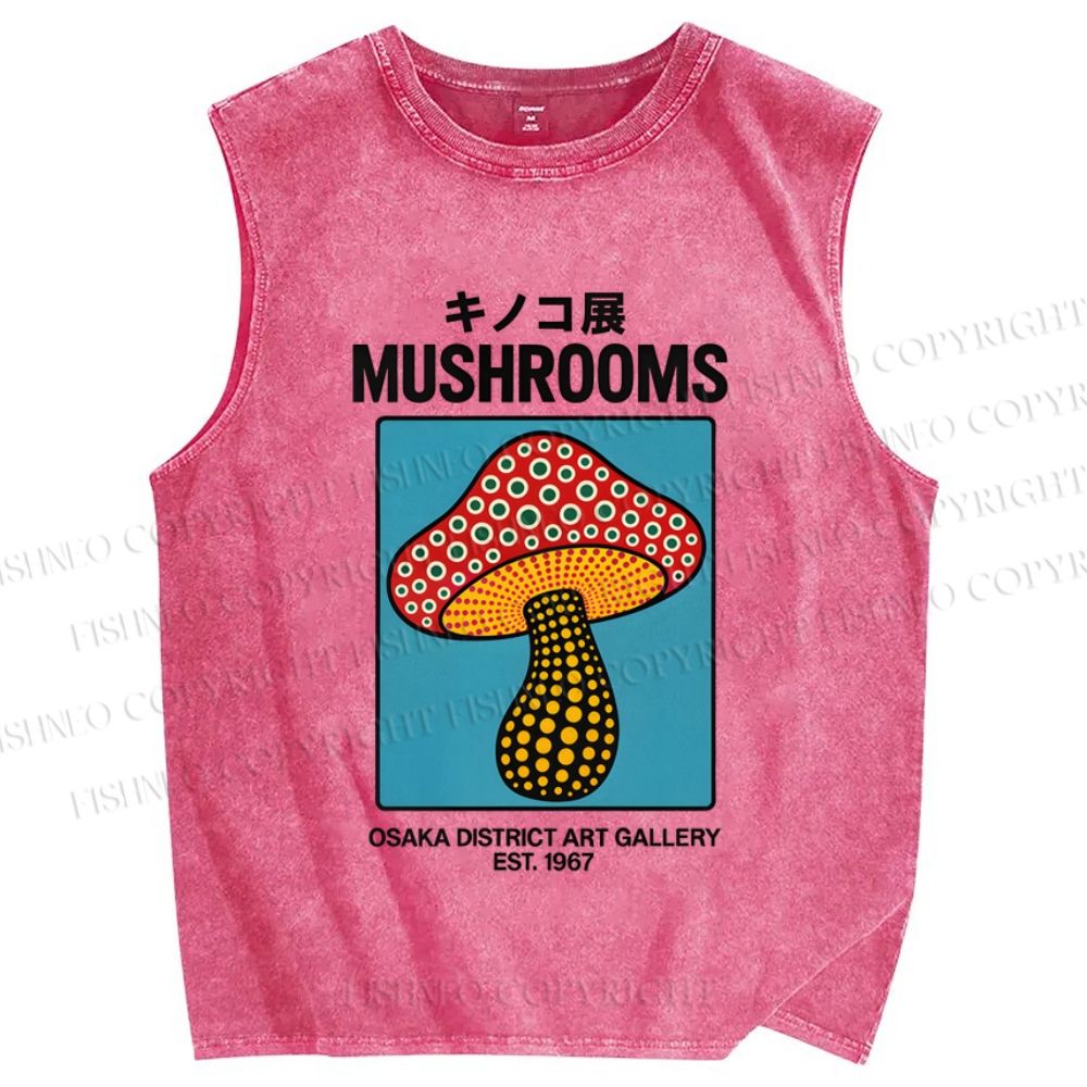 Unisex Mushroom Printed Washed Tank Top