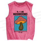 Unisex Mushroom Printed Washed Tank Top