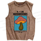 Unisex Mushroom Printed Washed Tank Top