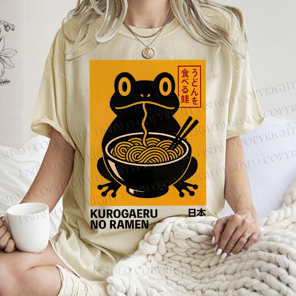 Unisex Ramen Frog Printed Washed Tee