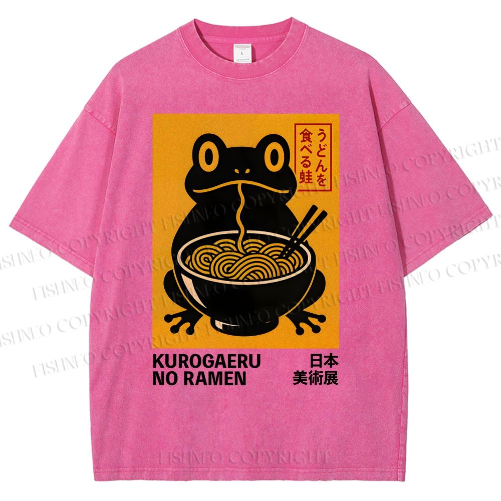 Unisex Ramen Frog Printed Washed Tee