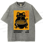 Unisex Ramen Frog Printed Washed Tee