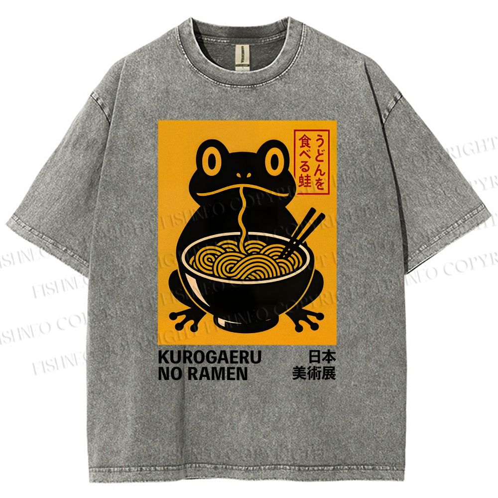 Unisex Ramen Frog Printed Washed Tee