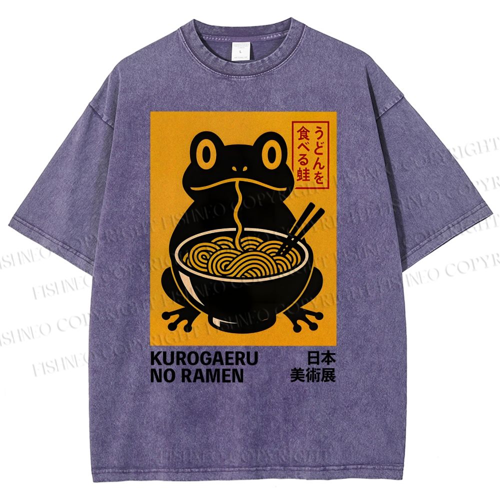 Unisex Ramen Frog Printed Washed Tee