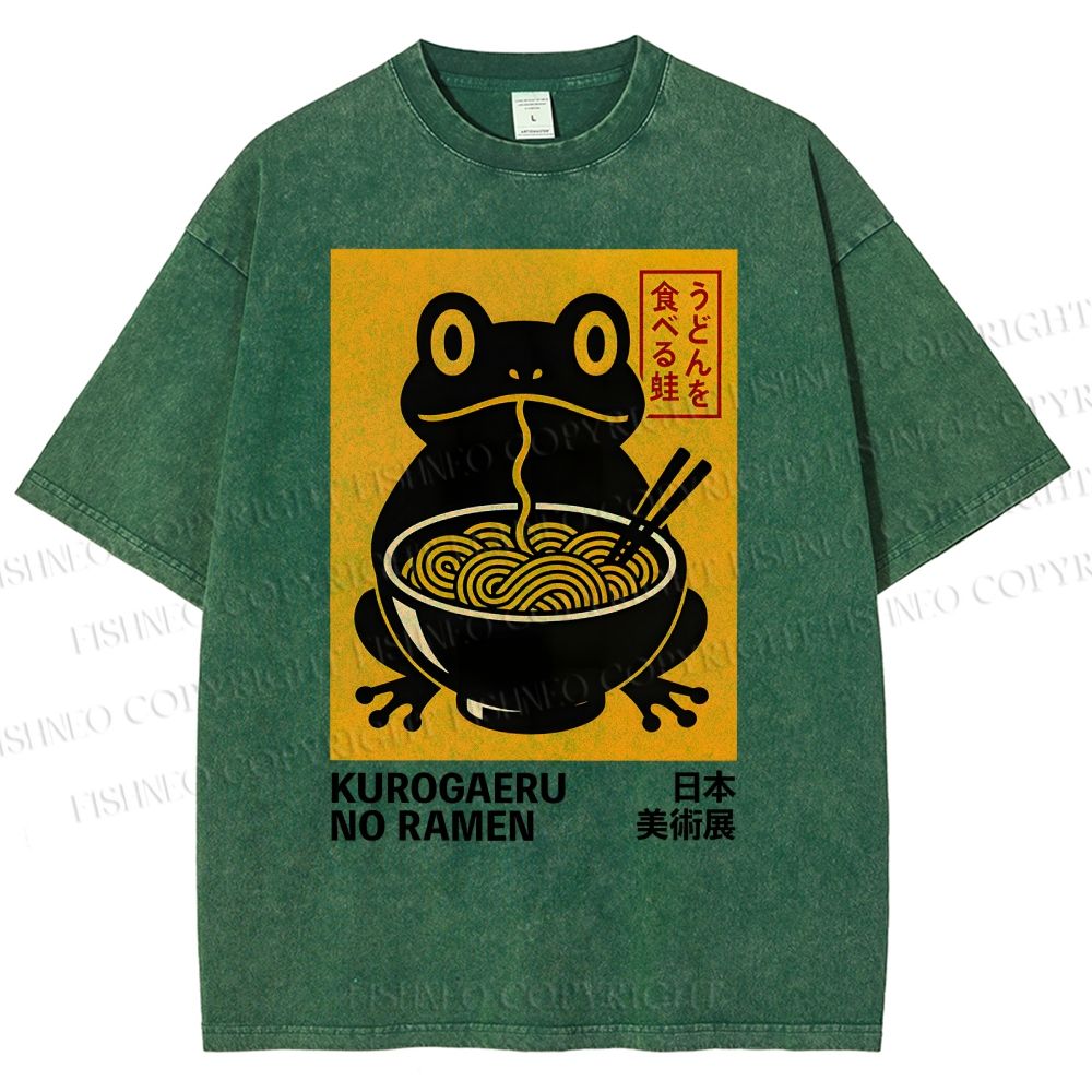 Unisex Ramen Frog Printed Washed Tee
