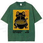Unisex Ramen Frog Printed Washed Tee