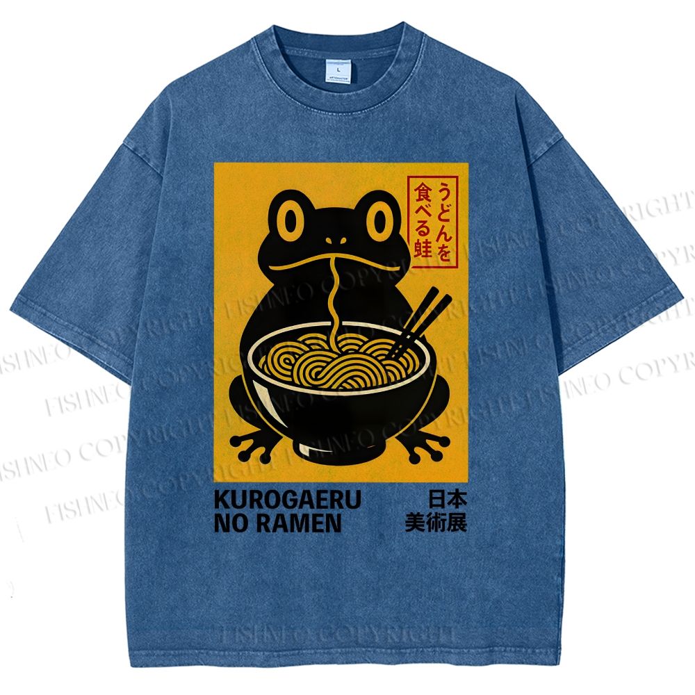 Unisex Ramen Frog Printed Washed Tee