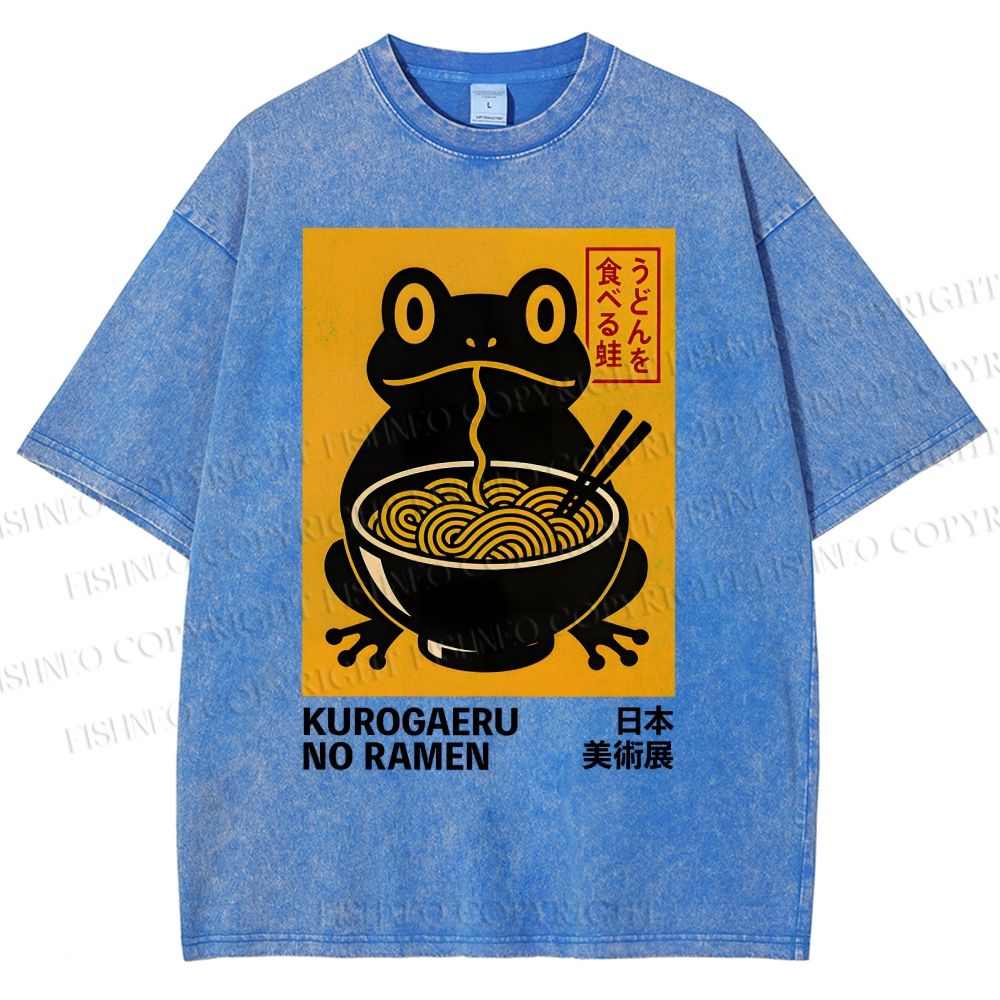 Unisex Ramen Frog Printed Washed Tee