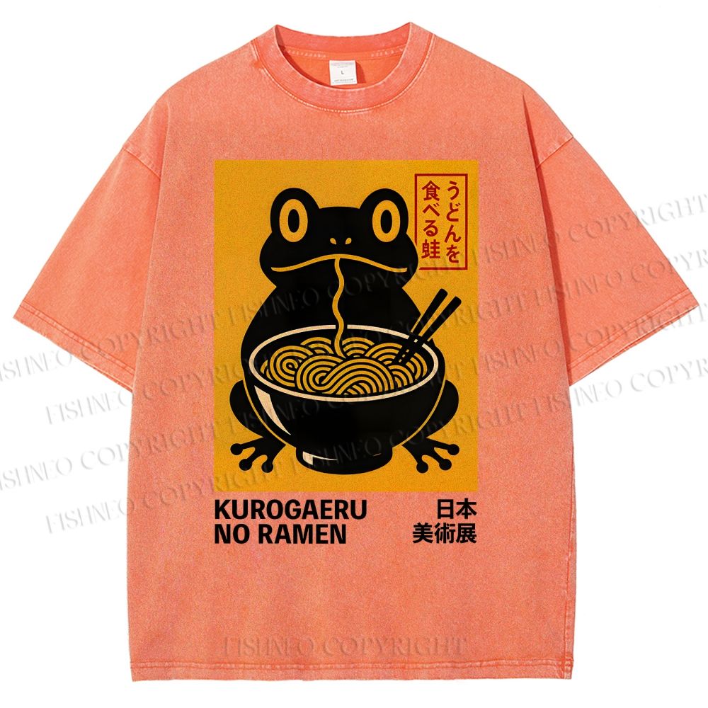 Unisex Ramen Frog Printed Washed Tee