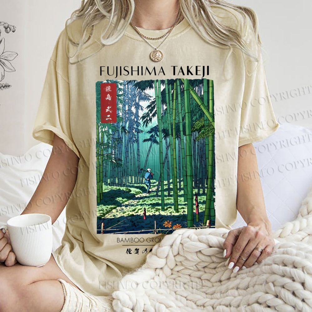 Unisex Bamboo Grove Of Saga Printed Washed Tee