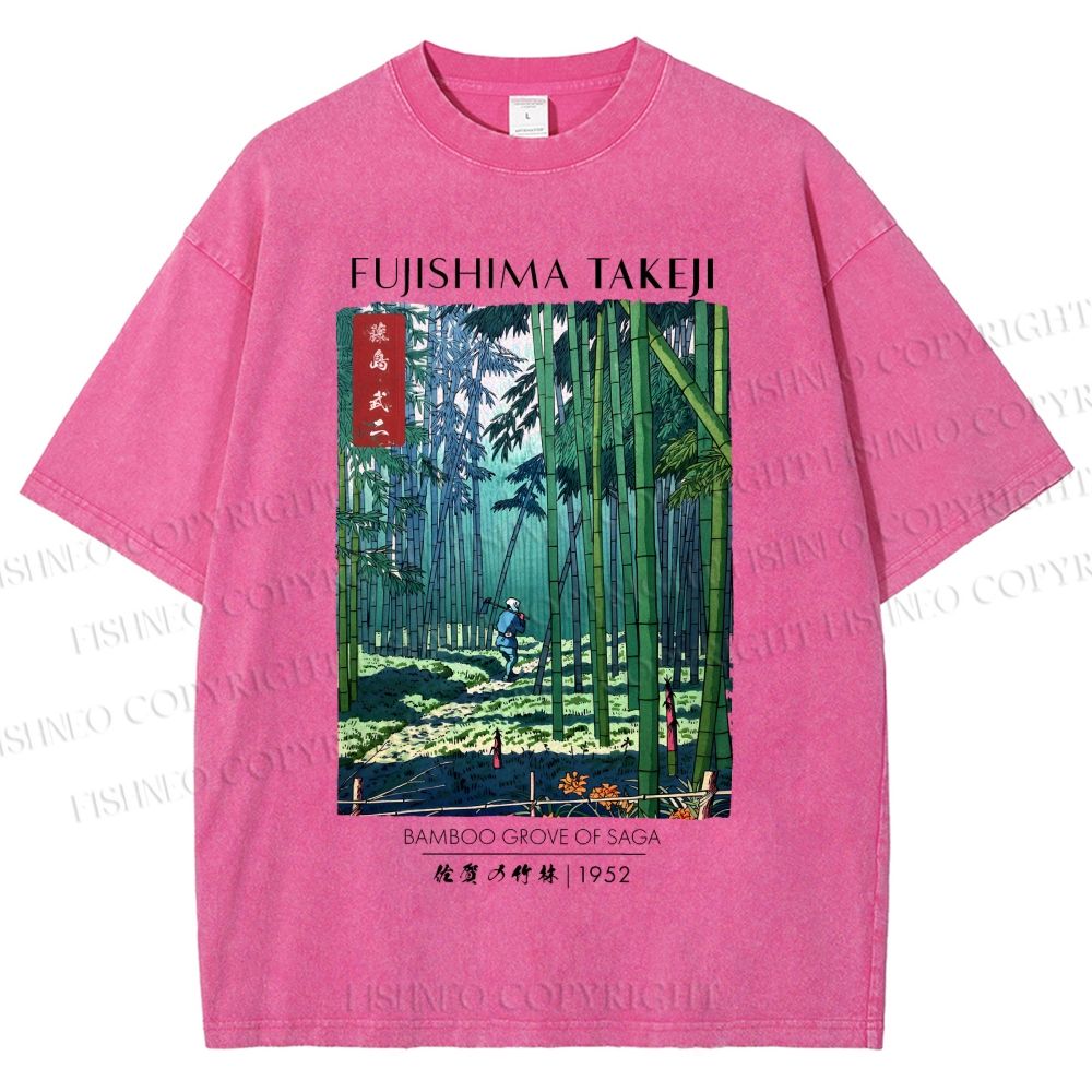 Unisex Bamboo Grove Of Saga Printed Washed Tee