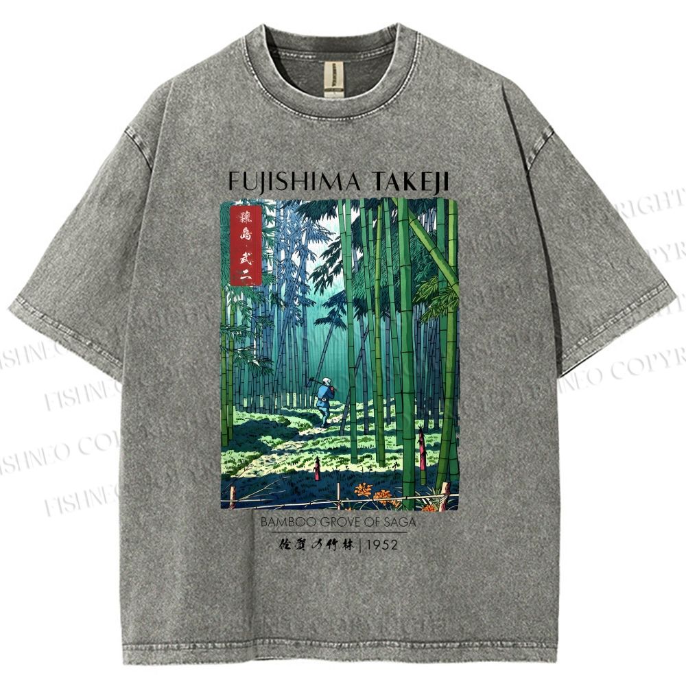 Unisex Bamboo Grove Of Saga Printed Washed Tee