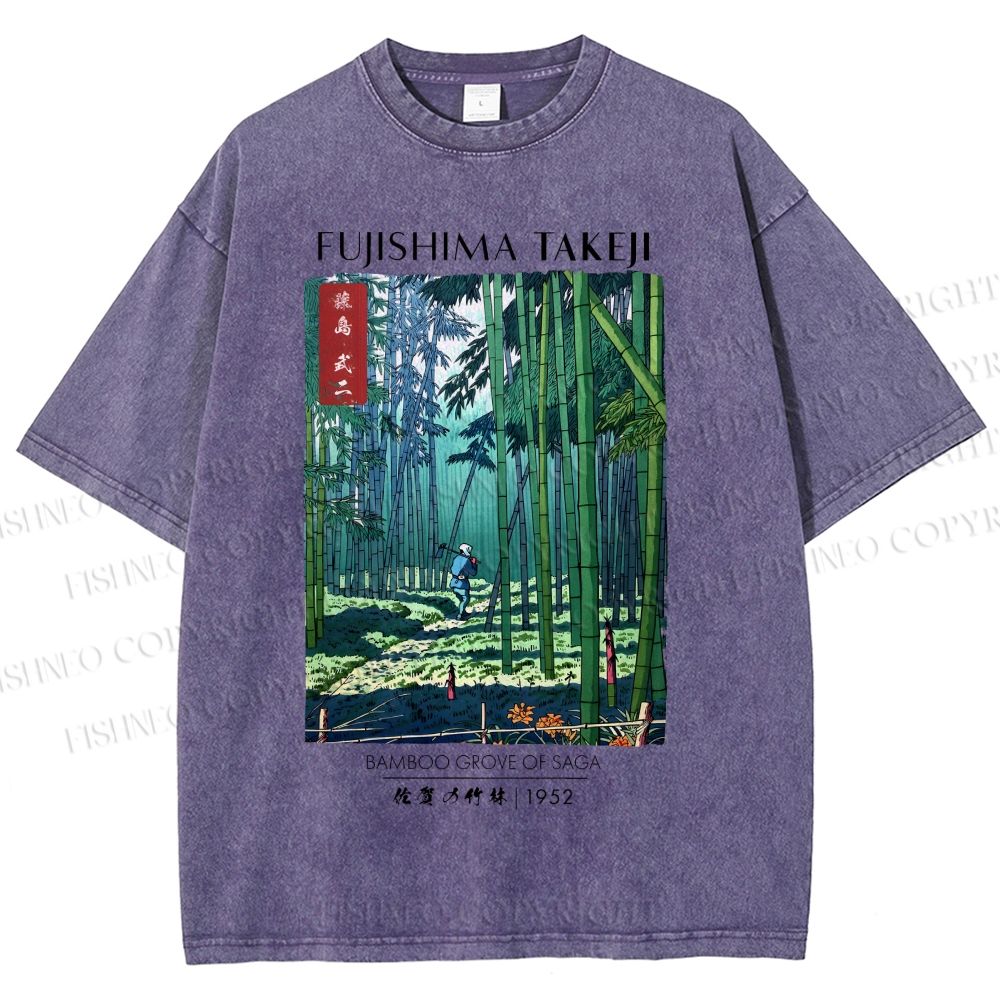 Unisex Bamboo Grove Of Saga Printed Washed Tee