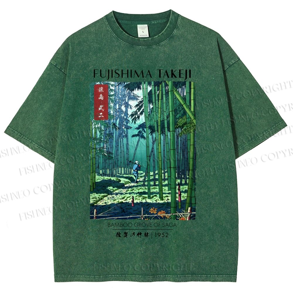 Unisex Bamboo Grove Of Saga Printed Washed Tee