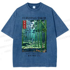 Unisex Bamboo Grove Of Saga Printed Washed Tee