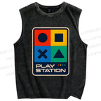 Unisex Play Station Printed Washed Tank Top