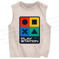 Unisex Play Station Printed Washed Tank Top